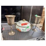 VINTAGE LIDDED POT & SILVERPLATE GOBLETS