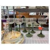 LOT OF GREEN STEM WINE GLASSES