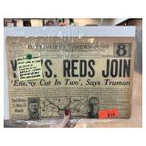 VINTAGE NEWSPAPER USA & USSR JOIN WWII