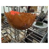 ORANGE GLASS BOWL W MIXED STONES / MINERALS
