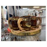 VINTAGE GLASS BEER STEINS & PLATTER