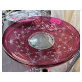 LARGE FLASH GLASS ROUND CENTERPIECE BOWL