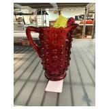 VINTAGE RUBY RED HOBNAIL GLASS CREAMER