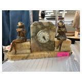 VINTAGE DECO HARLEQUIN MARBLE MANTEL CLOCK