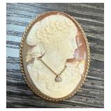 14K GOLD CAMEO BROOCH W DIAMOND GIOVANNI APA