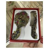 CHINESE PEACOCK HAND MIRROR & COMB