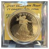 24K GOLD PLATE PROOF ST GAUDENS COIN