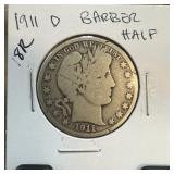 1911-D BARBER SILVER HALF DOLLAR