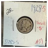 1928-S MERCURY SILVER DIME SMALL S