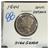 1944 MERCURY SILVER DIME HIGH GRADE UNC