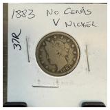 1883 NO CENTS LIBERTY V NICKEL