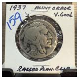 1937 BUFFALO NICKEL RAGGED PLANCHET CLIP