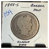 1899-S BARBER SILVER HALF DOLLAR SCARCE DATE