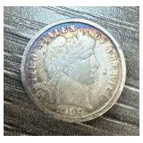 1909 BARBER SILVER DIME NICE TONING