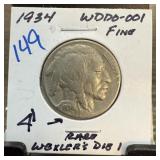 1934 BUFFALO NICKEL WDDO-001 RARE WEXLERS
