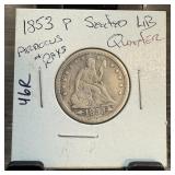 1853 SEATED LIBERTY SILVER QUARTER ARROWS & RAYS