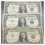 3 PC $1 UNC SILVER CERTIFICATES