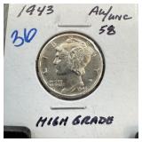 1943 MERCURY SILVER DIME HIGH GRADE