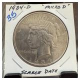 1934-D MICRO D SCARCE DATE PEACE DOLLAR
