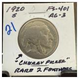 1920-S BUFFALO NICKEL FS401 CHERRY PICKER