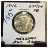 1942-D MERCURY SILVER DIME HIGH GRADE