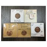 5 PIECE WHEAT PENNIES CENTS ERRORS