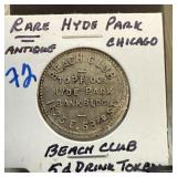 VINTAGE RARE HYDE PARK ANTIQUE BEACH CLUB TOKEN