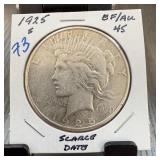 1925-S PEACE SILVER DOLLAR SCARCE DATE