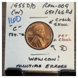 1955-D/D WHEAT PENNY CENT RPM-009 MULT ERRORS