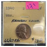 1940-S WHEAT PENNY CENT RAINBOW COLOR