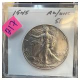 1945 WALKING LIBERTY SILVER HALF DOLLAR HIGH GRAD