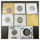 LOT OF 8 MIXED DATE BUFFALO NICKELS