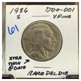 1936-S BUFFALO NICKEL DDO-001 DOUBLE DIE