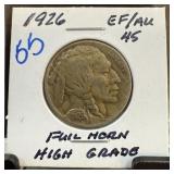 1926 BUFFALO NICKEL FULL HORN HIGH GD
