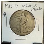 1918-D WALKING LIBERTY SILVER HALF DOLLAR