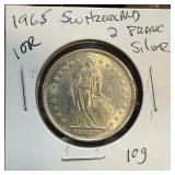 1965 SWITZERLAND 2 FRANC SILVER