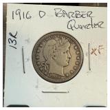 1916-D BARBER SILVER QUARTER
