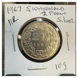 1967 SWITZERLAND 2 FRANC SILVER