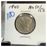1940 MERCURY SILVER DIME BETTER