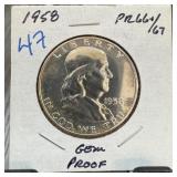 1958 FRANKLIN SILVER HALF DOLLAR GEM PROOF