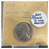 1939-S JEFFERSON NICKEL KEY DATE HIGH GRADE
