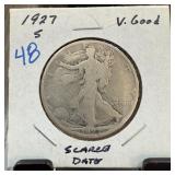 1927-S WALKING LIBERTY SILVER HALF DOLLAR SCARCE