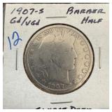 1907-S BARBER SILVER HALF DOLLAR SCARCE DATE