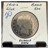 1910-S BARBER SILVER HALF DOLLAR SCARCE DATE