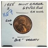 1955-S WHEAT PENNY CENT MULT ERRORS