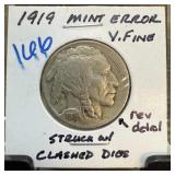 1919 BUFFALO NICKEL STRUCK W CLASHED DIES