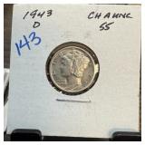 1943-D MERCURY SILVER DIME