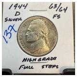 1944-D JEFFERSON SILVER WAR NICKEL HIGH GRADE