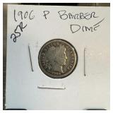1906 BARBER SILVER DIME