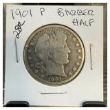 1901 BARBER SILVER HALF DOLLAR